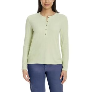 GH Bass Women's Large Textured Henley Button Top Light Green Camping Hiking Fall